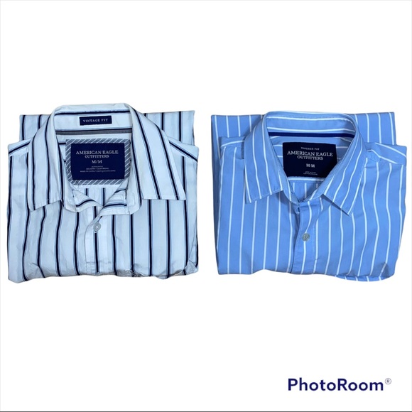 Lot of 2 Men's American Eagle Premium Vintage Fit Button Up Shirt Black Size M - Picture 1 of 9